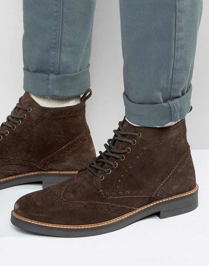Frank Wright Suede Brogue Boots In 
