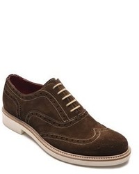 Alexander Jargo Suede Leather Brogue Oxfords Shoes Dark Brown