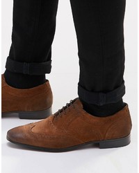 Asos Brand Oxford Brogue Shoes In Tan Suede With Contrast Sole