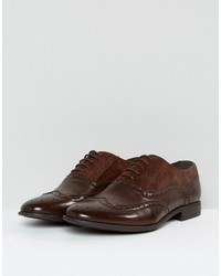 Asos Brogue Shoes In Brown Faux Leather And Faux Suede Detail