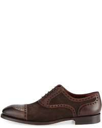 Magnanni Textured Suede Leather Wing Tip Oxford Brown