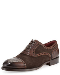 Magnanni Textured Suede Leather Wing Tip Oxford Brown