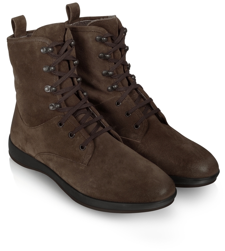 Moreschi Dark Brown Suede Lace Up Ankle Boot, $470 | Forzieri