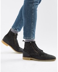 ASOS DESIGN Lace Up Boots In Black Suede With Zip Detail And Sole