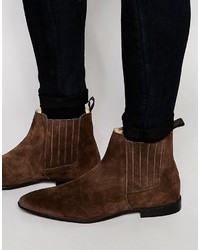 Asos Brand Chelsea Boots In Brown Suede With Concealed Elastic