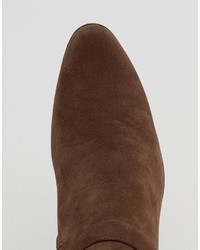 Asos Chelsea Boots In Brown Faux Suede With Strap Detail