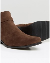 Asos Chelsea Boots In Brown Faux Suede With Strap Detail