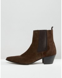 Asos Chelsea Boots In Brown Suede With Stacked Heel