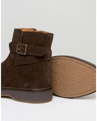 Asos Chelsea Boots In Brown Suede With Strap Detail