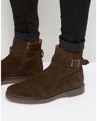 Asos Chelsea Boots In Brown Suede With Strap Detail