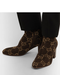 Gucci Leather Trimmed Logo Jacquard Boots