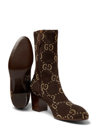 Gucci Leather Trimmed Logo Jacquard Boots