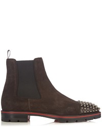 Christian Louboutin Melon Spikes Brown Suede Chelsea Boots