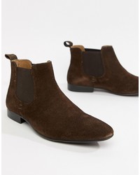 MOSS BROS Moss London Chelsea Boots In Brown Suede