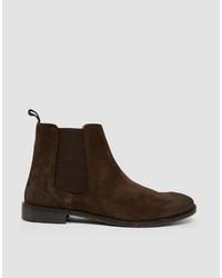 Asos Wide Fit Chelsea Boots In Brown Suede
