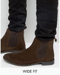Asos Wide Fit Chelsea Boots In Brown Suede
