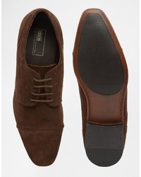 Asos Brand Derby Shoes In Brown Suede With Toe Cap