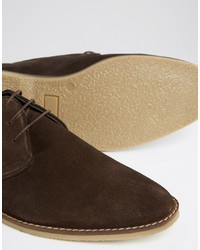 Asos Derby Shoes In Brown Suede With Piped Edging