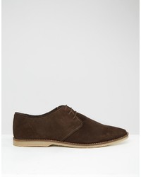 Asos Derby Shoes In Brown Suede With Piped Edging