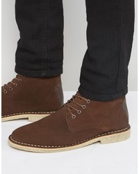 Asos Desert Boots In Brown Suede With Leather Detail