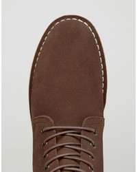 Asos Wide Fit Desert Boots In Brown Suede With Leather Detail
