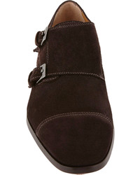 Barneys New York Suede Cap Toe Double Monk Shoes