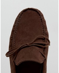Asos Driving Shoes In Brown Faux Suede