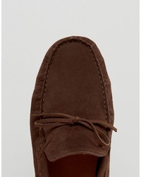 Asos Driving Shoes In Brown Faux Suede With Tie Front