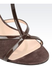 Giorgio Armani Suede T Strap Sandal With Patent Details