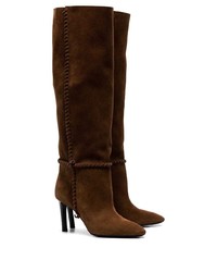 Saint Laurent Brown Mica 75 Knee High Slouch Suede Boots