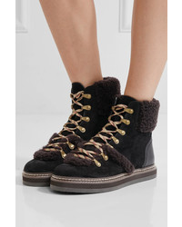 See by Chloe See By Chlo Shearling Trimmed Suede Ankle Boots Brown
