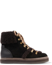 See by Chloe See By Chlo Shearling Trimmed Suede Ankle Boots Brown