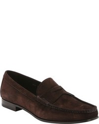 Prada Brown Suede Moc Toe Penny Loafers