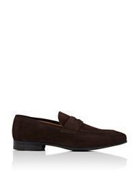 Cifonelli Suede Penny Loafers Dark Brown