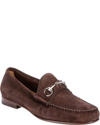 Gucci Cocoa Suede Horsebit Detail Loafers