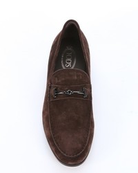 Tod's Dark Brown Suede Horsebit Detail Loafers