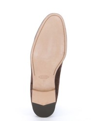 Tod's Dark Brown Suede Horsebit Detail Loafers