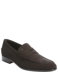 Tod's Dark Brown Suede Mocassino Fondo Slip On Penny Loafers