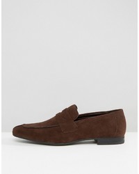 Asos Formal Loafers In Brown Faux Suede