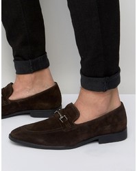 Asos Smart Loafers In Brown Suede With Snaffle Detail