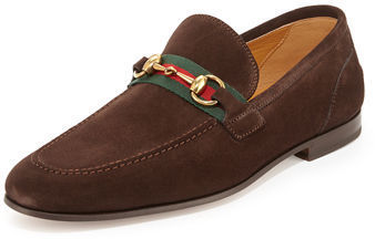gucci brown suede horsebit loafer