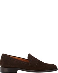 Barneys New York Suede Penny Loafers Brown
