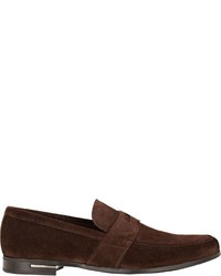 Prada Suede Penny Loafers Brown
