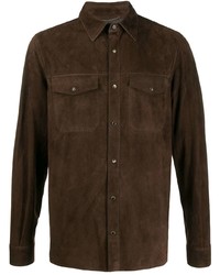 Dark Brown Suede Long Sleeve Shirt