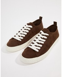 ASOS DESIGN Trainers In Brown Faux Suede With Crepe Look Sole