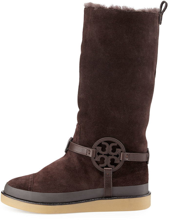 Tory Burch Dana Shearling Lined Suede Logo Tall Boot Coconut, $325 | Neiman  Marcus | Lookastic