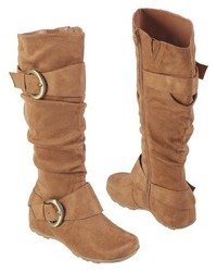 Journee Collection Slouch Buckle Knee High Microsuede Boots