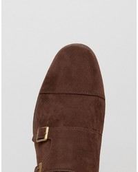 Asos Monk Shoes In Brown Faux Suede
