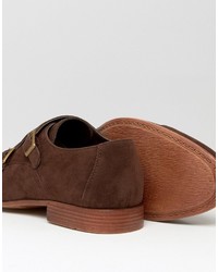 Asos Monk Shoes In Brown Faux Suede