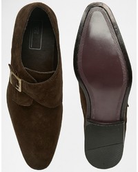 Asos Single Strap Monk Shoes In Brown Suede